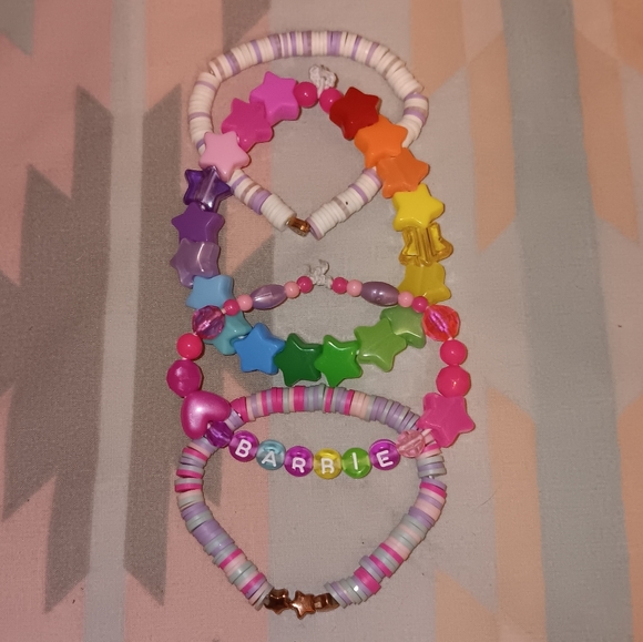 RAINBOW 🌈 COLORFUL BARBIE BEADED STARS KAWAII RAVE BRACELET SET - Picture 4 of 16